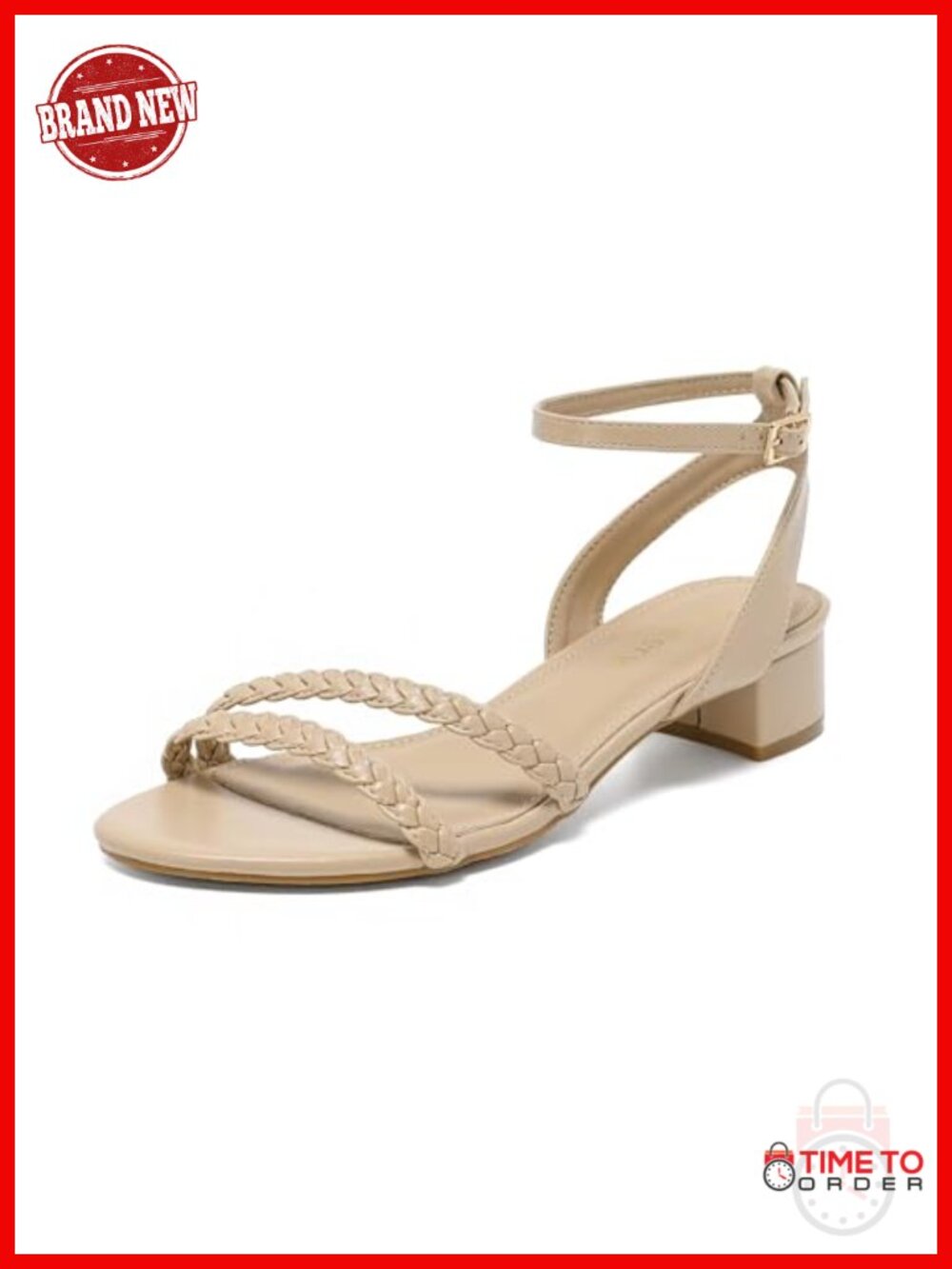 Faux Leather Ankle Strap Open Toe Low Block Heel Dressy Sandals